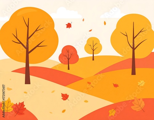 Autumnal landscape with hills and trees