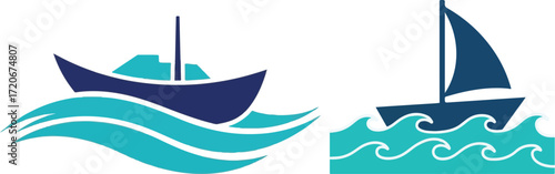 Two Boats on the Waves Illustration