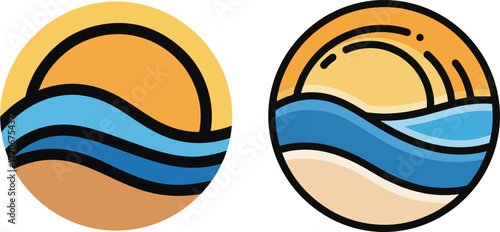 Ocean Wave and Sunset Illustration