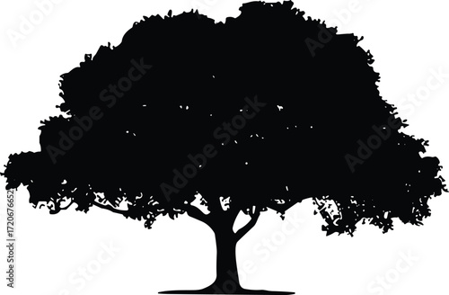 Tree silhouette illustration, black tree vector, natural landscape design, forest element art, eco friendly graphic, cad drawing flat vector illustration