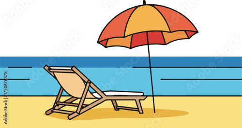 Beach Chair and Umbrella Vacation Relaxation Scene