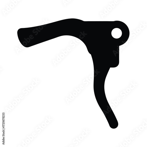 Black Silhouette of a Bicycle Brake Lever on a White Background