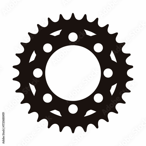 Detailed illustration of a black gear or sprocket on a white background