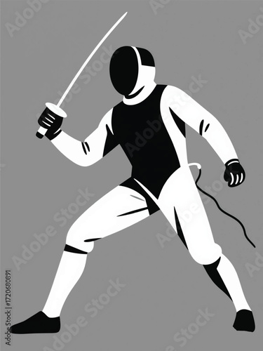 Modern Fencing Sport Illustrator Artwork Design Template Poster