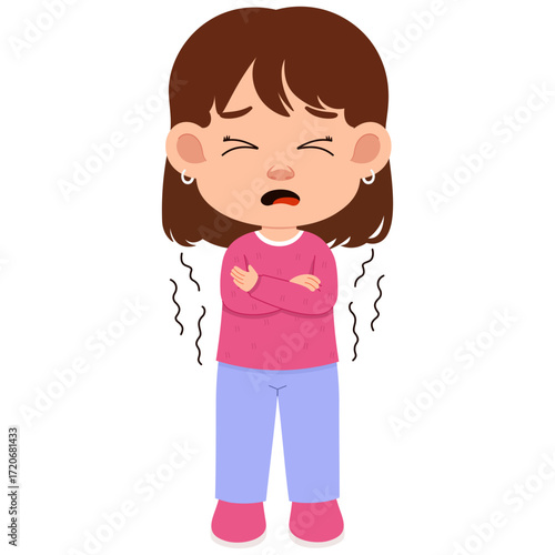 Illustration of a Shivering Girl with Arms Crossed