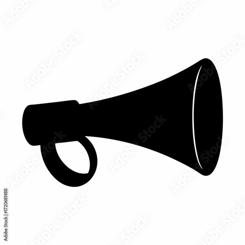 Stylized black and white illustration of a classic megaphone on white background