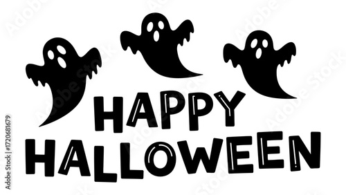 Happy Halloween Ghosts: Spooky season comes alive with ghostly apparitions, declaring a joyful Happy Halloween in bold typography. 