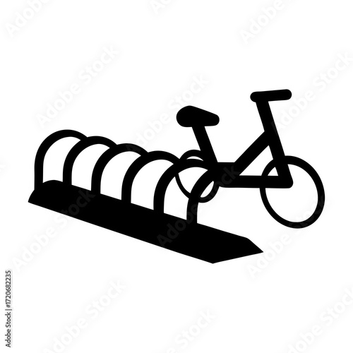 Stylized silhouette of a bicycle parked in a bicycle rack system