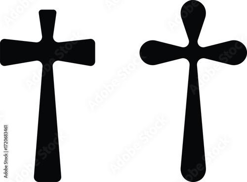 Art & IllustrationChristian cross icon set.Catholic Symbols, Cross Christian icons. Vector line black and outline christian cross set on white background.Cross symbols. Crucifix. Jesus Christian godde