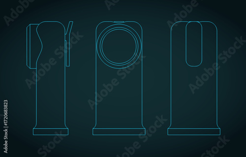 Firefighter flashlight blueprints illustration