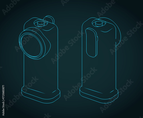 Firefighter flashlight isometric blueprints illustration
