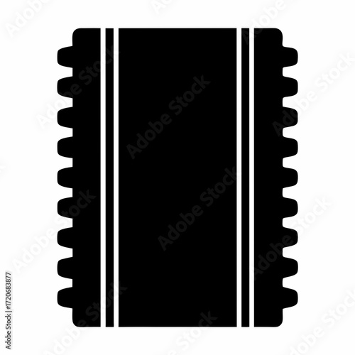 Stylized black silhouette of a tire tread pattern with parallel lines