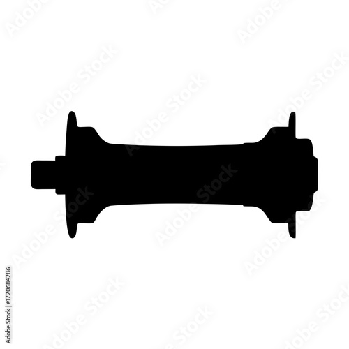 Black silhouette of bicycle front hub on a white background