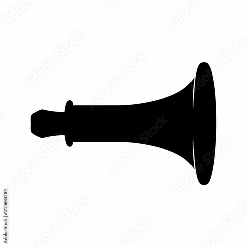 Stylized Silhouette of a Bugle Musical Instrument on White Background Simple Design