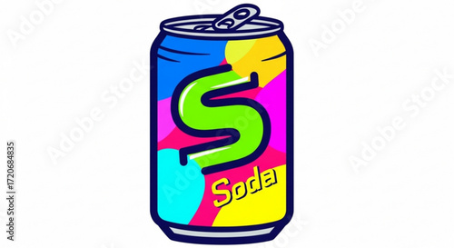 Colorful soda can illustration with letter s design for refreshing drink advertising and promotion campaign