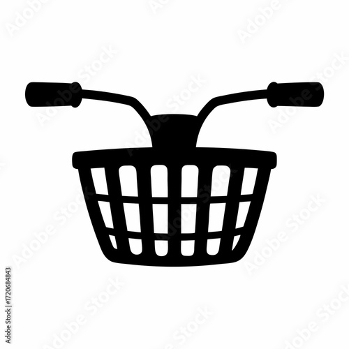 A simple but elegant black silhouette of a bicycle basket and handlebars