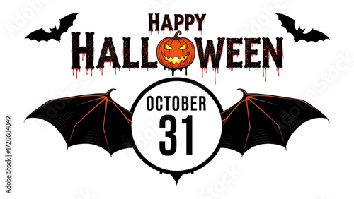 Spooky Halloween Greeting: A digitally crafted visual celebrates Halloween with iconic imagery like pumpkin, bats and a sense of eerie festivity.