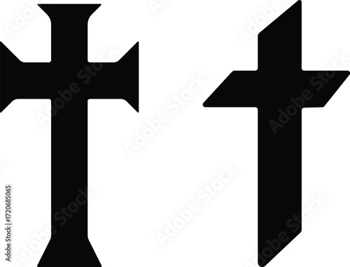 Art & IllustrationChristian cross icon set.Catholic Symbols, Cross Christian icons. Vector line black and outline christian cross set on white background.Cross symbols. Crucifix. Jesus Christian godde