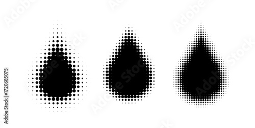 Water Drop Dotted Halftone Effect Vector Illustration Set