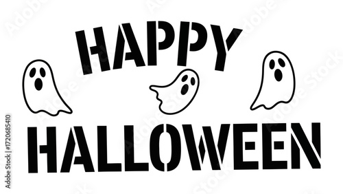 Spooky Halloween Greeting: A stylized graphic spells out Happy Halloween, accompanied by cute ghost illustrations, evoking a sense of festive fun and eerie charm.