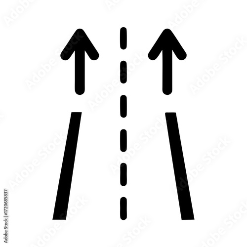 A visual representation of forward direction on a twolane road, straightforward concept