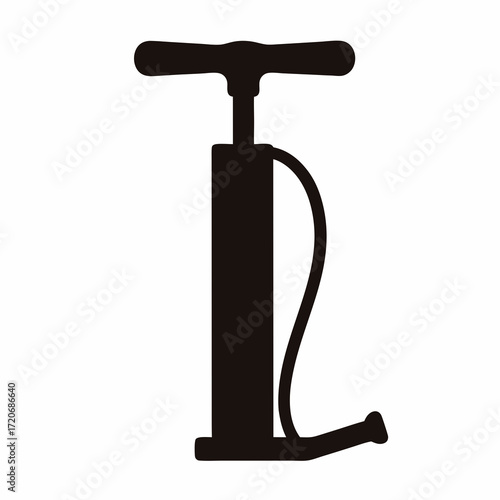 Black silhouette of a vintage bicycle floor pump against white background