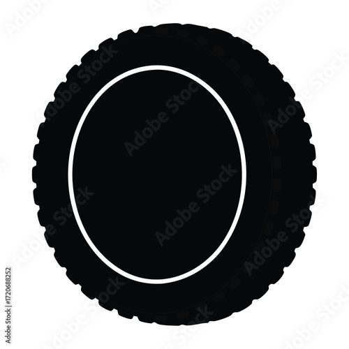 Black tire silhouette circular icon
Black tire silhouette isolated on white background, representing automotive, transport, wheel, rubber, and vehicle maintenance concept.
