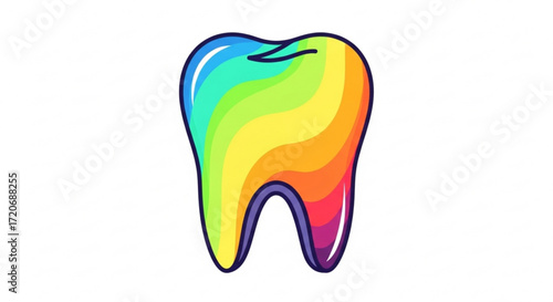 Colorful tooth illustration for dental health and oral hygiene concept with rainbow gradient design art