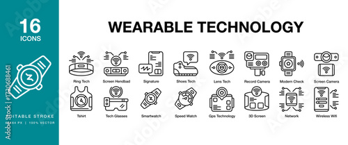 Wearable Technology icon set. Includes wearable, technology, device, innovation, digital and More. Editable Stroke Icon Collection.