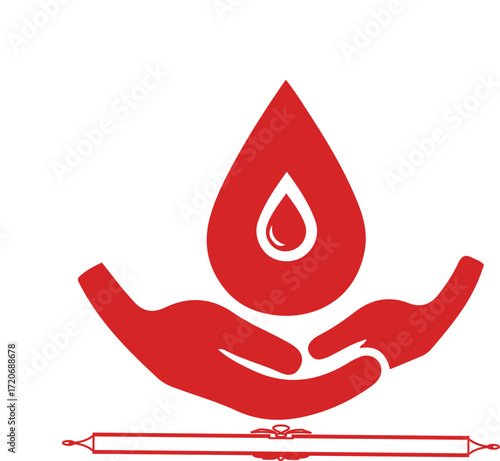 Red Blood Drop Held in Open Hands Icon holding care