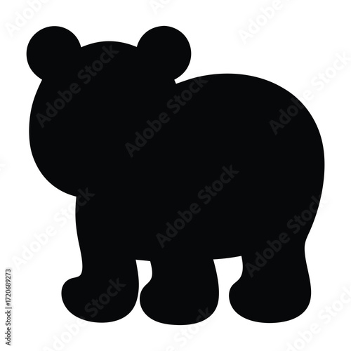 Black silhouette of a cartoon bear on a white background, simple illustration