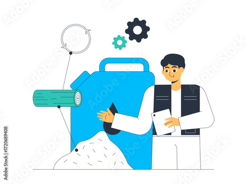 Wood chips are included in biomass which is environmentally friendly as an alternative energy source for daily life. Green energy vector illustration. Flat illustration.