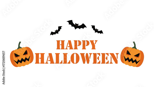 Happy Halloween Festivities: Capturing the spirit of Halloween with carved pumpkins, bats, and vibrant typography, this image encapsulates the spooky and fun essence of the holiday. 