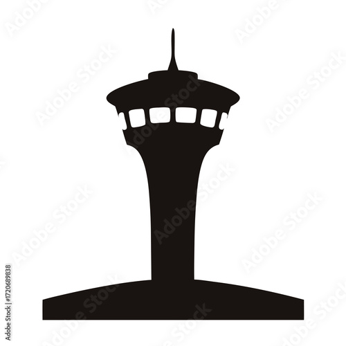 Silhouette of a Modern Observation Tower on a White Background