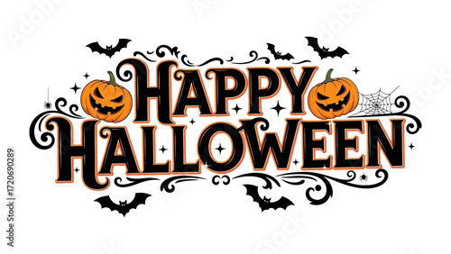 Happy Halloween: Capturing the essence of the spooky holiday with carved pumpkins and playful bats. 