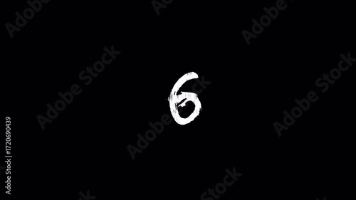Simple countdown white number brush effect animation template With zoom in and out effect. 10 second countdown timer animation on transparent background
