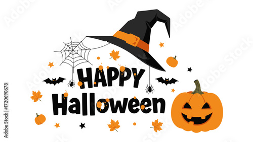 Halloween Celebration: A captivating illustration brimming with festive elements, the scene sets the stage for spooky gatherings. A playful ensemble of iconic elements like a carved pumpkin.