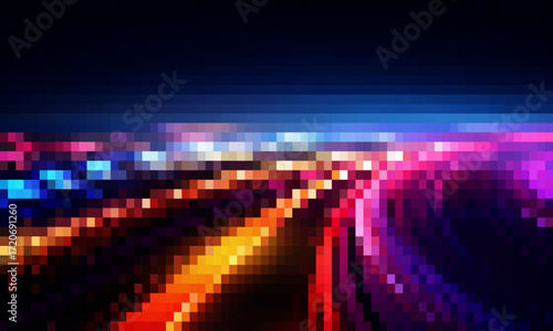 Futuristic neon gradient pattern with vertical glowing lines blending smooth and radiant colors. Minimalistic abstract dark background perfect for creative digital tech designs. Vector illustration