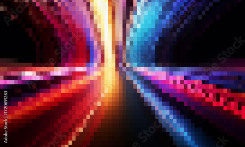 Abstract ribbed fractal glass texture effect with bright smooth fluted vertical lines of colorful gradient. Bold and dynamic design blending bright colors and geometry for modern visual art project