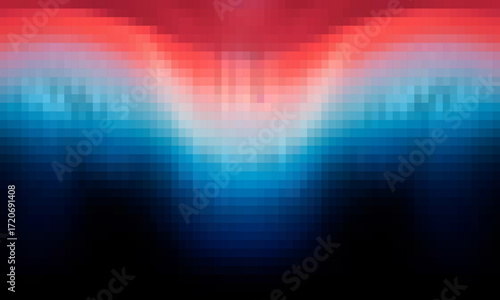 Vibrant dreamlike sunset gradient with fractal vertical glass effect in deep magenta, warm orange and soft blue tones. Nature beauty inspired glowing sunset over tranquil sea. Vector illustration