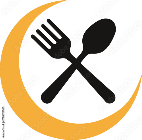 muslim restaurant logo icon with a moon spoon