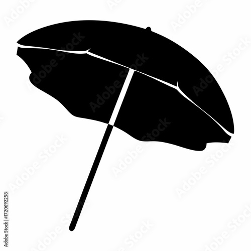 Black and white image of a beach umbrella providing shade protection