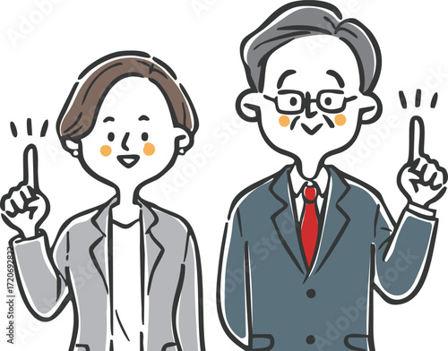 指差しをするビジネスパーソン　上半身　ベクター
