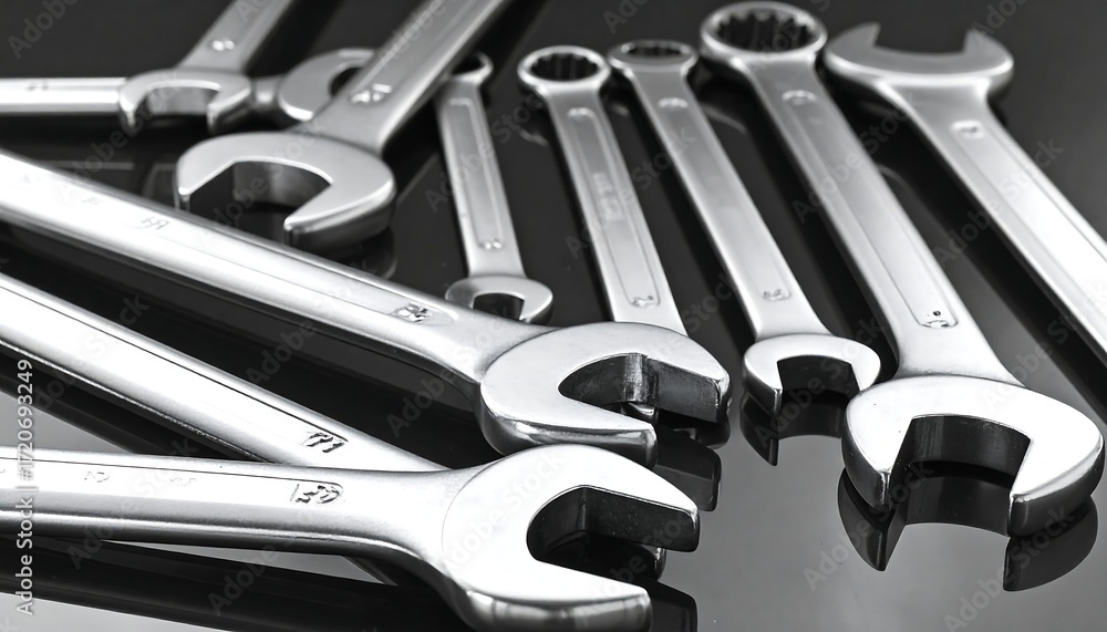 Fototapeta premium A collection of shiny, metallic wrenches