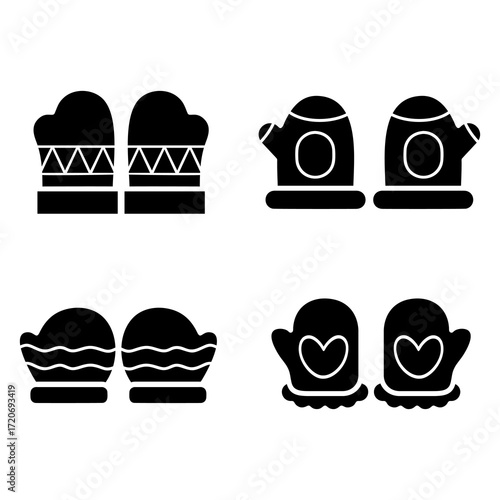 Set of cute hand drawn winter mittens silhouette icon symbol logo vector collections