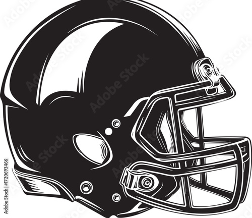 American Football Helmet: A stylized depiction of a classic American football helmet, rendered in bold monochrome, capturing the essence of athleticism and competition.