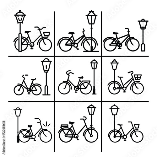 Bicycle and Streetlight Icons.
