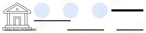 Classical government building with three circular data points, horizontal lines, and minimalist layout. Ideal for governance, law, data management, finance, history, policy organization in simple
