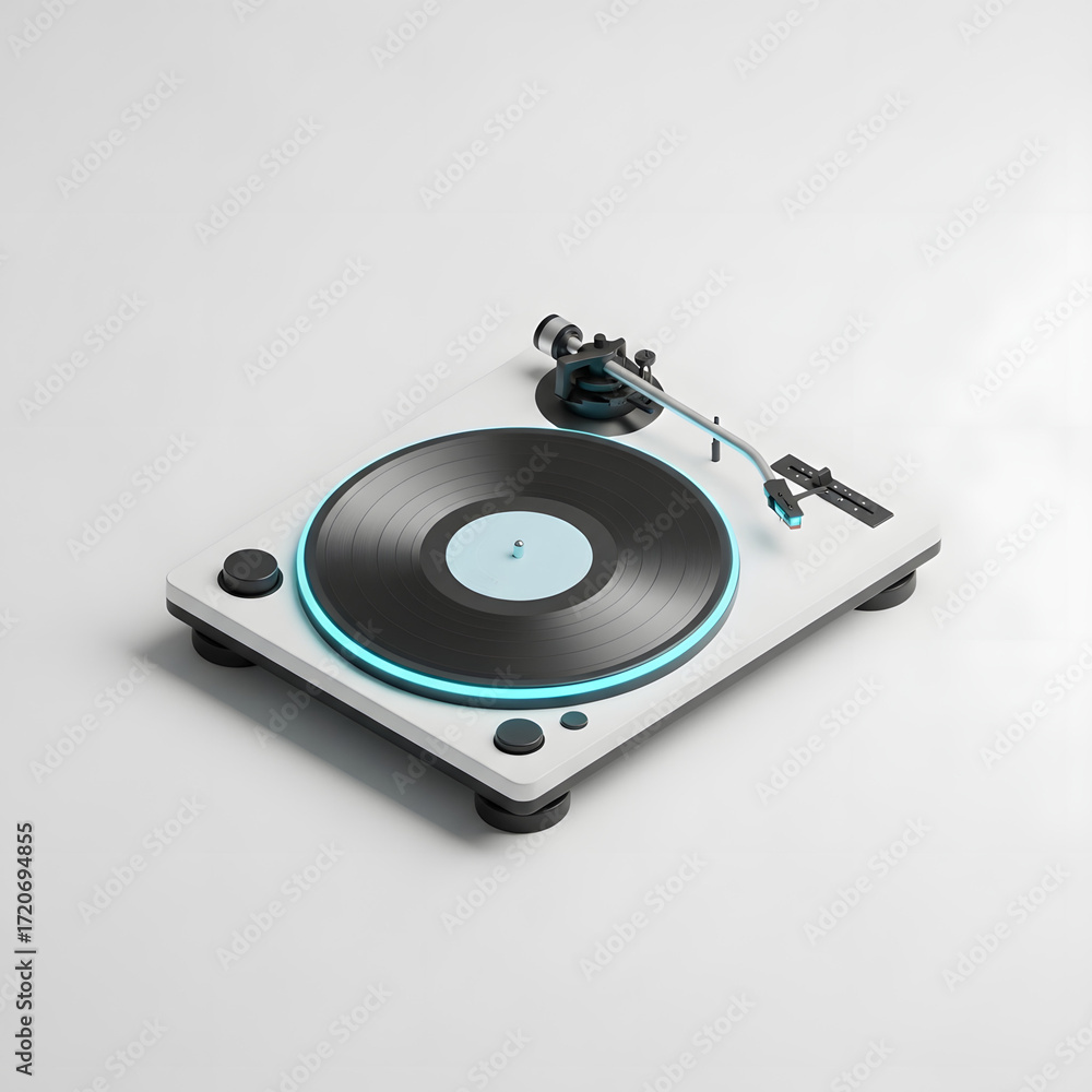Fototapeta premium Modern White Turntable with Glowing Blue Accent.