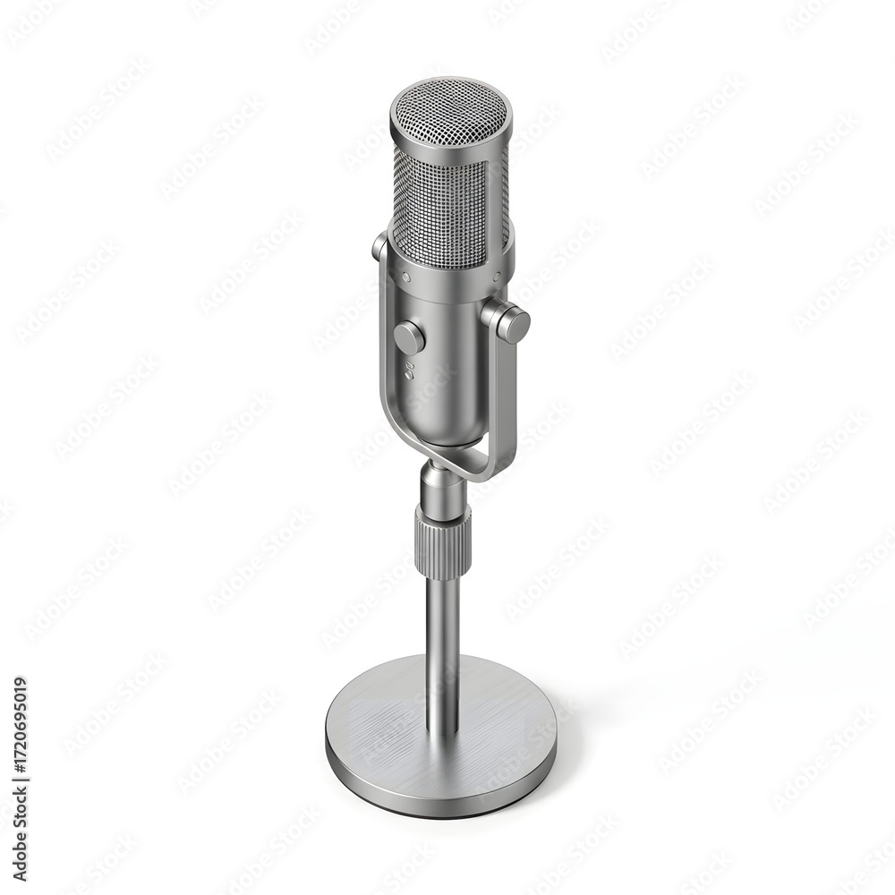 Obraz premium Vintage Style Silver Microphone on Stand.